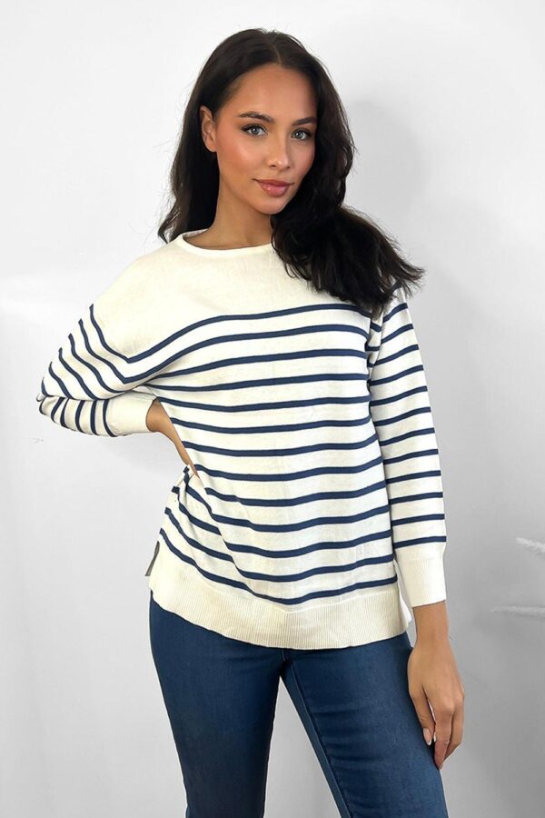 Half Striped Scoop Neck Pullover - Image 5