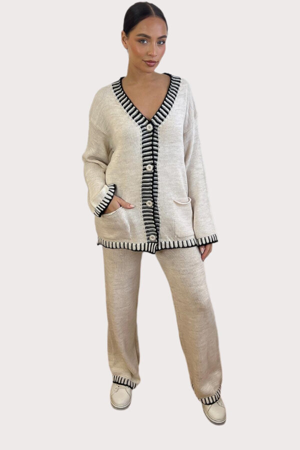 Contrast Stitch Effect Trim Knitted Leisure Set - Image 12