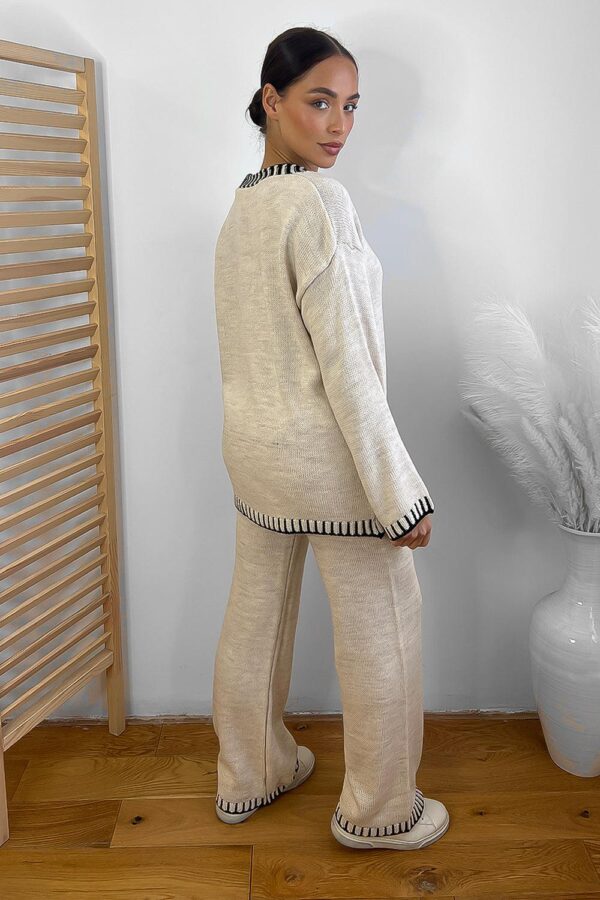Contrast Stitch Effect Trim Knitted Leisure Set - Image 18