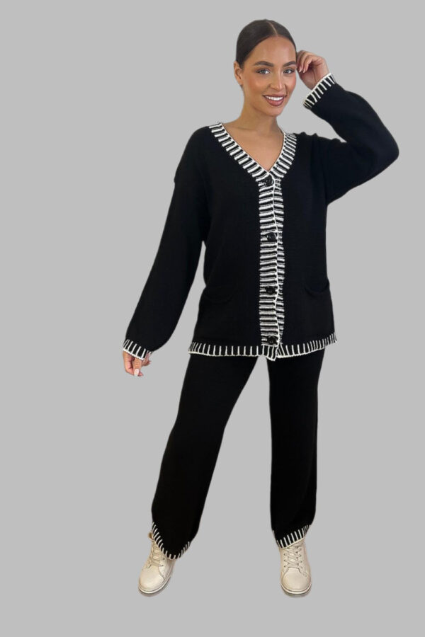 Contrast Stitch Effect Trim Knitted Leisure Set - Image 19