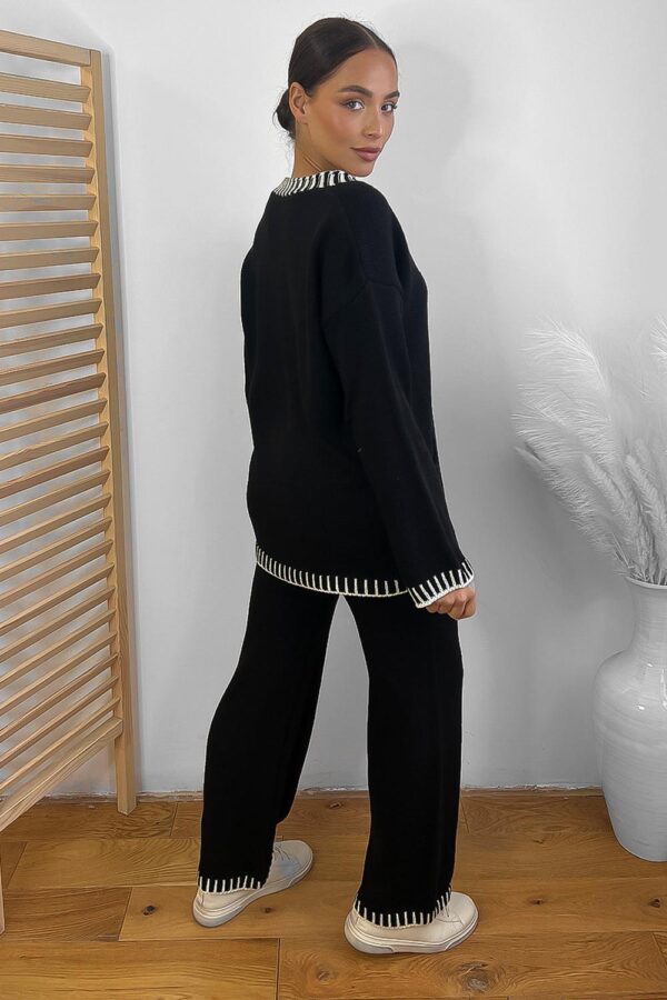 Contrast Stitch Effect Trim Knitted Leisure Set - Image 21
