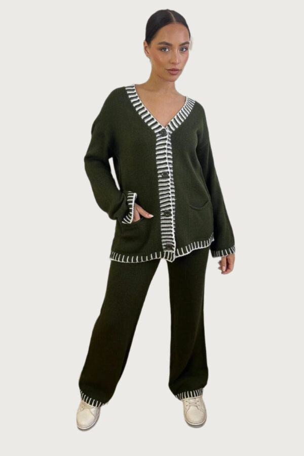 Contrast Stitch Effect Trim Knitted Leisure Set - Image 13