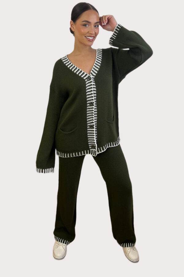 Contrast Stitch Effect Trim Knitted Leisure Set - Image 14