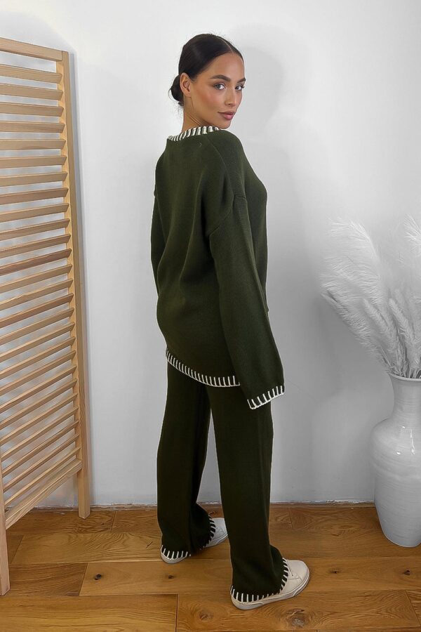 Contrast Stitch Effect Trim Knitted Leisure Set - Image 22