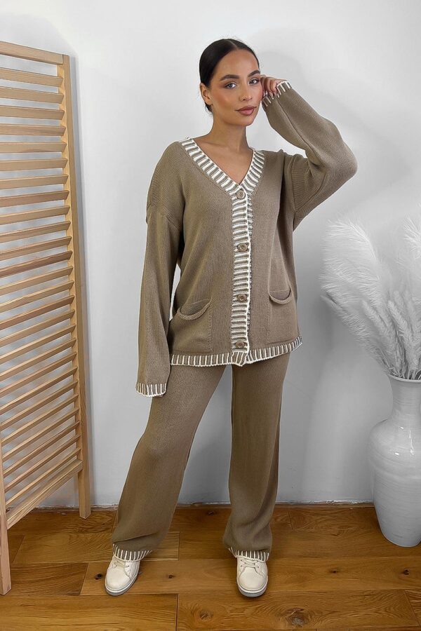 Contrast Stitch Effect Trim Knitted Leisure Set - Image 23