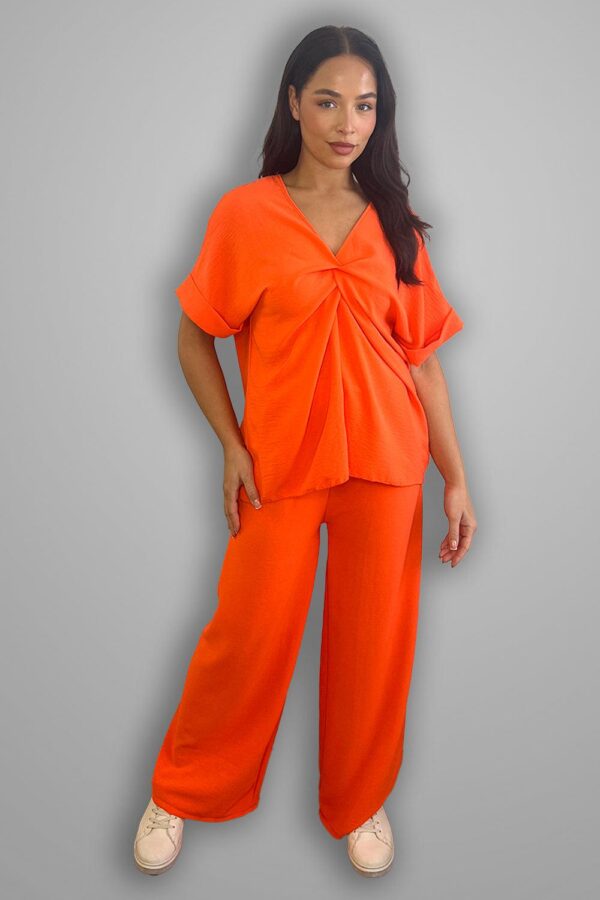 Crepe Twisted Neckline Comfy Fit Tunic And Trousers Set - Image 20