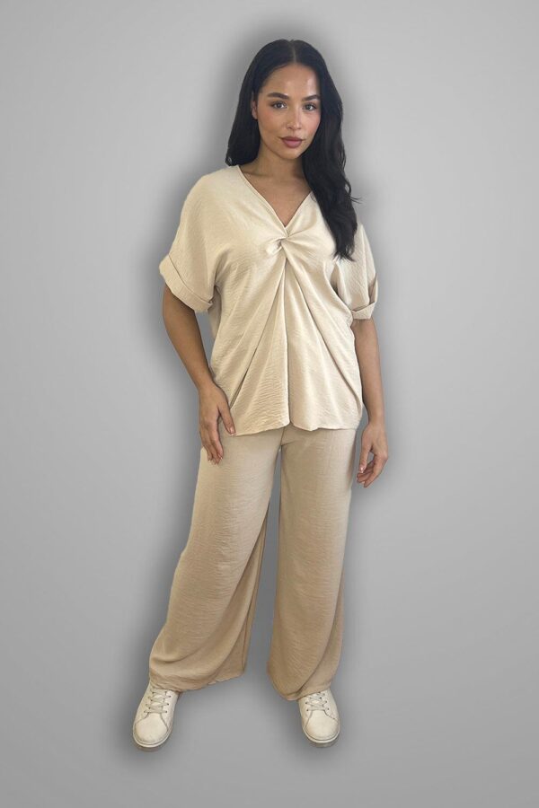 Crepe Twisted Neckline Comfy Fit Tunic And Trousers Set - Image 13