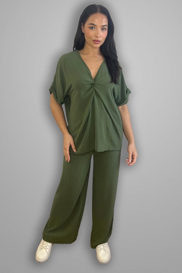 Crepe Twisted Neckline Comfy Fit Tunic And Trousers Set - Image 17