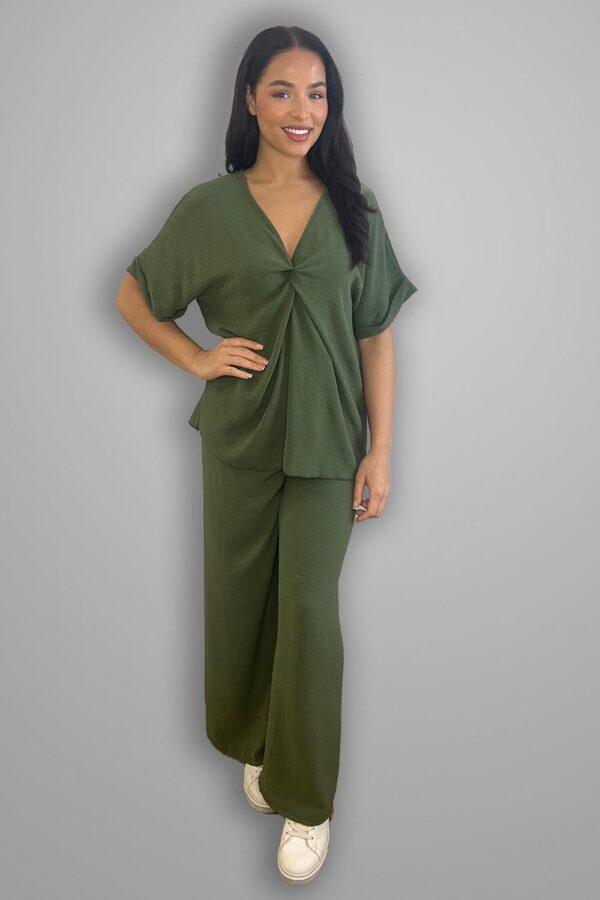 Crepe Twisted Neckline Comfy Fit Tunic And Trousers Set - Image 2