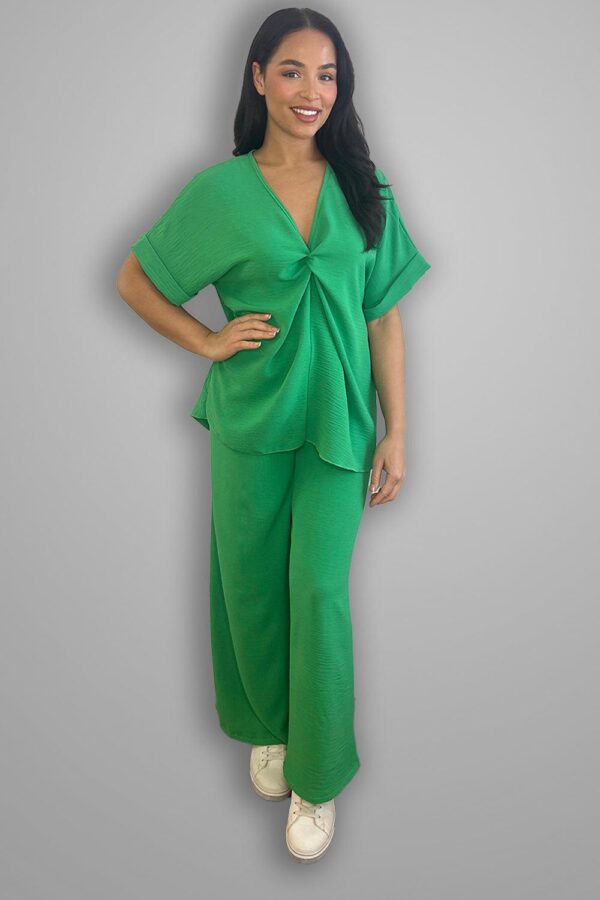 Crepe Twisted Neckline Comfy Fit Tunic And Trousers Set - Image 3