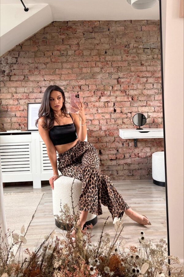 Matte Satin Leopard Print Wide Leg Drawstring Trousers - Image 4